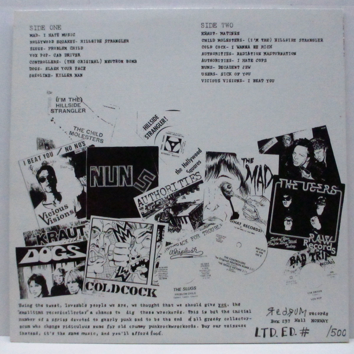 V.A. ('77-'82年各国レアパンク・コンピ)  - Killed By Death #1 (US 90's 再発「ホワイトヴァイナル」LP） インサート無！
