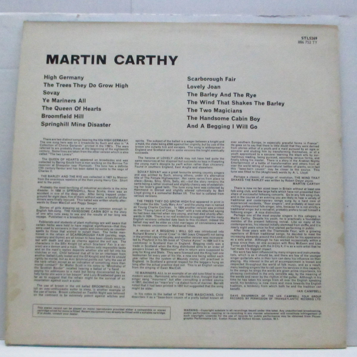 MARTIN CARTHY (マーティン・カーシー)  - Martin Carthy [1st] (UK オリジナル「黒銀ラベ」ステレオLP/両面コーティングジャケ)