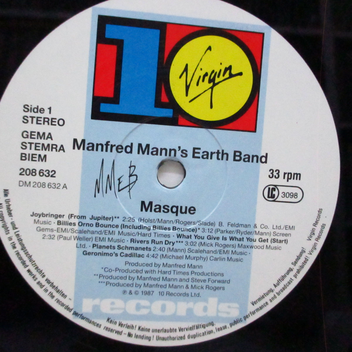MANFRED MANN'S EARTH BAND (マンフレッド・マンズ・アース・バンド)  - Masque : Songs And Planets (EU オリジナル LP+インナー）'87年13枚目のスタジオアルバム !