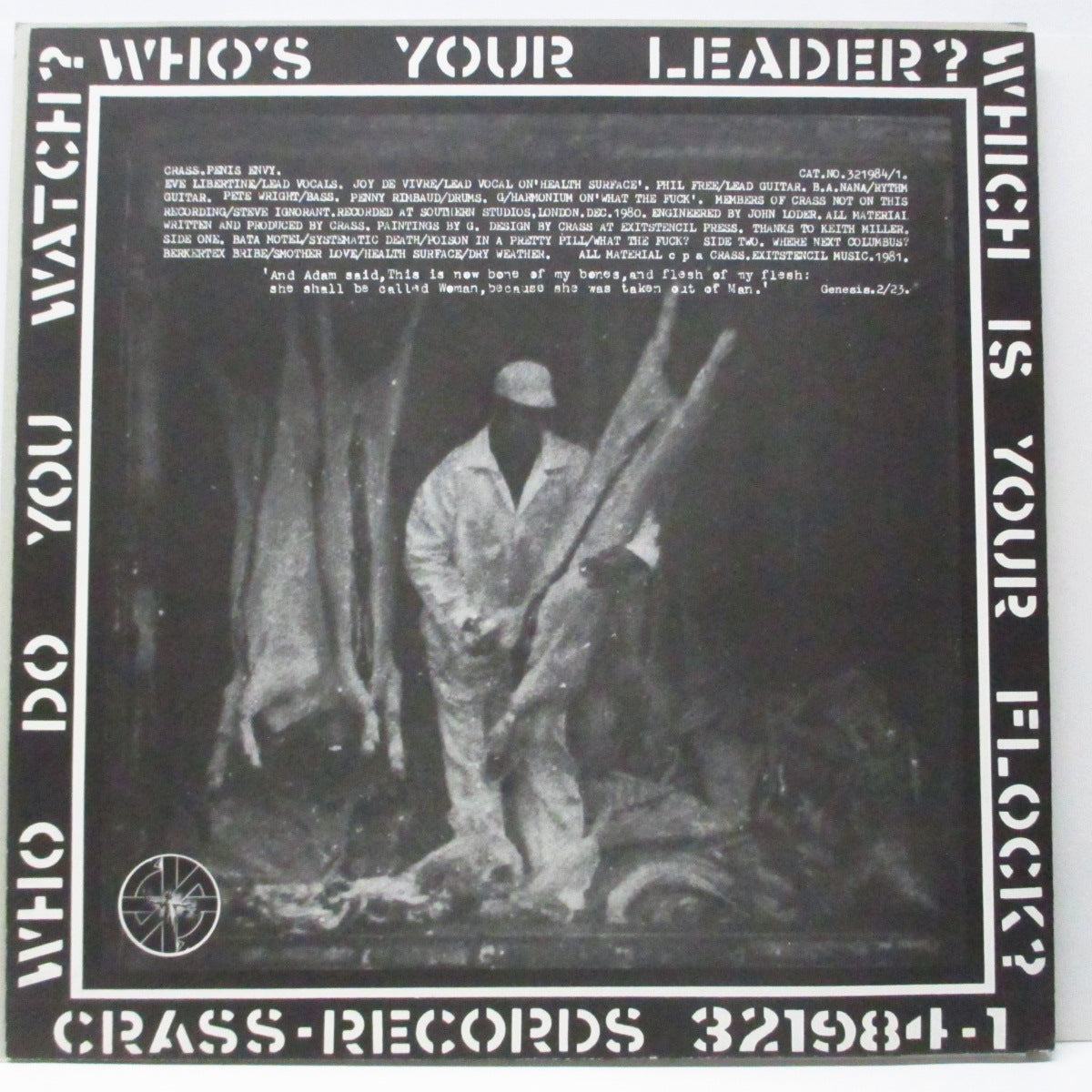 CRASS (クラス)  - Penis Envy (UK 90's 再発「白黒反転ラベ」LP/「No more than」ポスタージャケ）