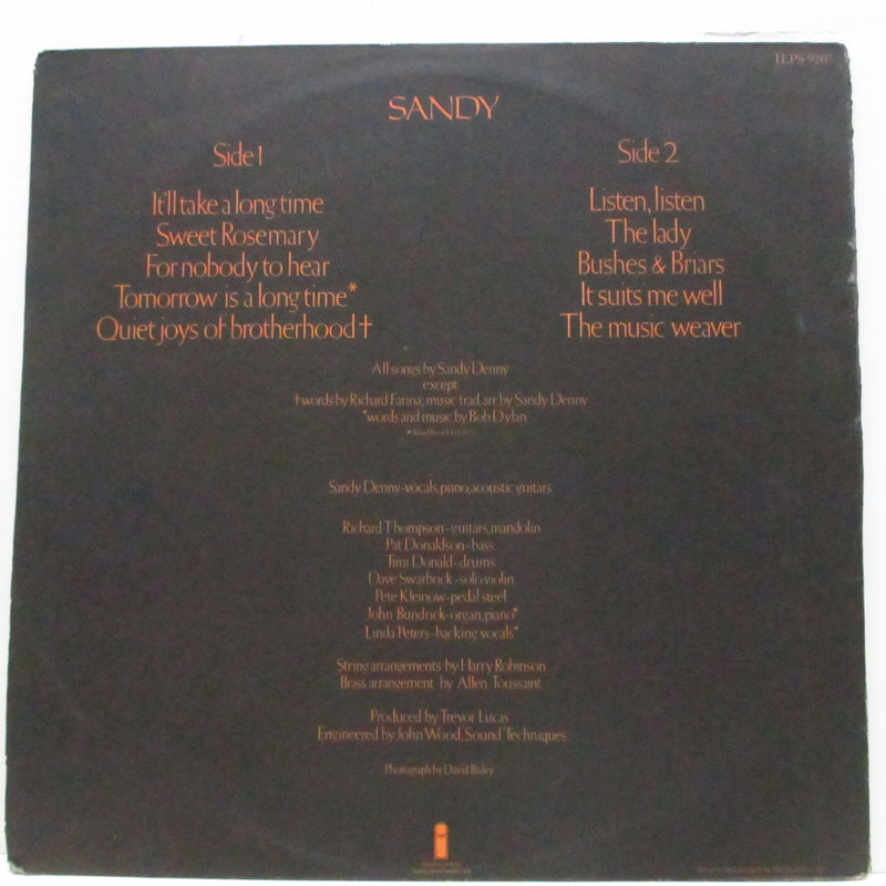 SANDY DENNY (サンディー・ディニー)  - Sandy (UK オリジナル「ピンクリム / パームトゥリー」ラベ LP/見開ジャケ)