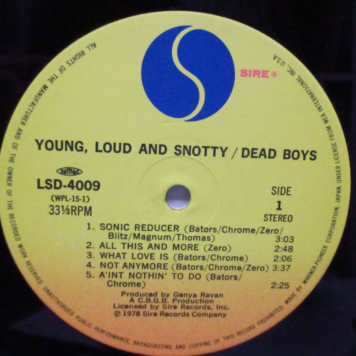 DEAD BOYS (デッド・ボーイズ)  - Young Loud And Snotty ( Japan '87 再発 LP/LSD-4009 ) 帯欠