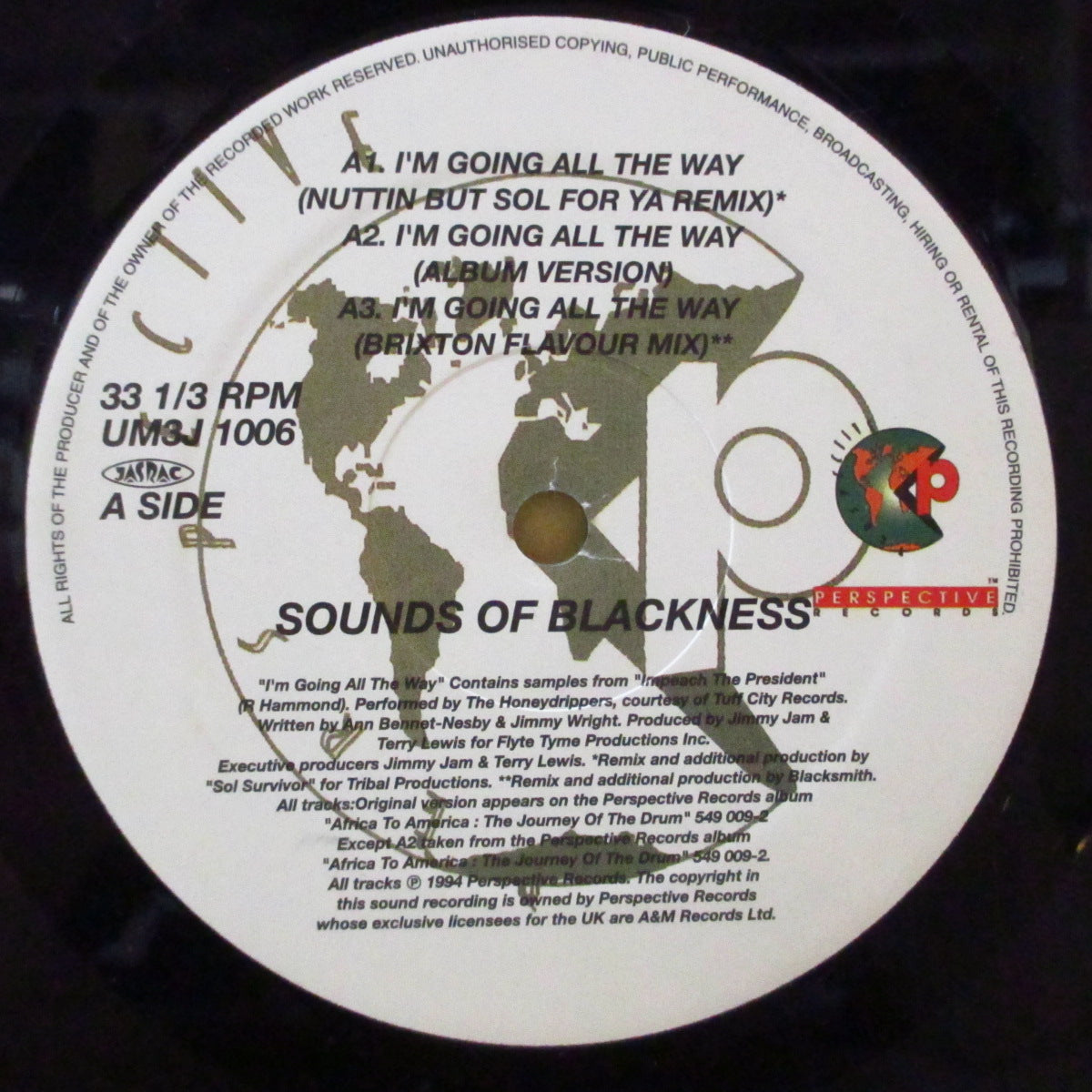 SOUNDS OF BLACKNESS (サウンズ・オブ・ブラックネス)  - I'm Going All The Way +4 (Japan オリジナル 12インチ/レアステッカー付き光沢ジャケ) '94年シングル