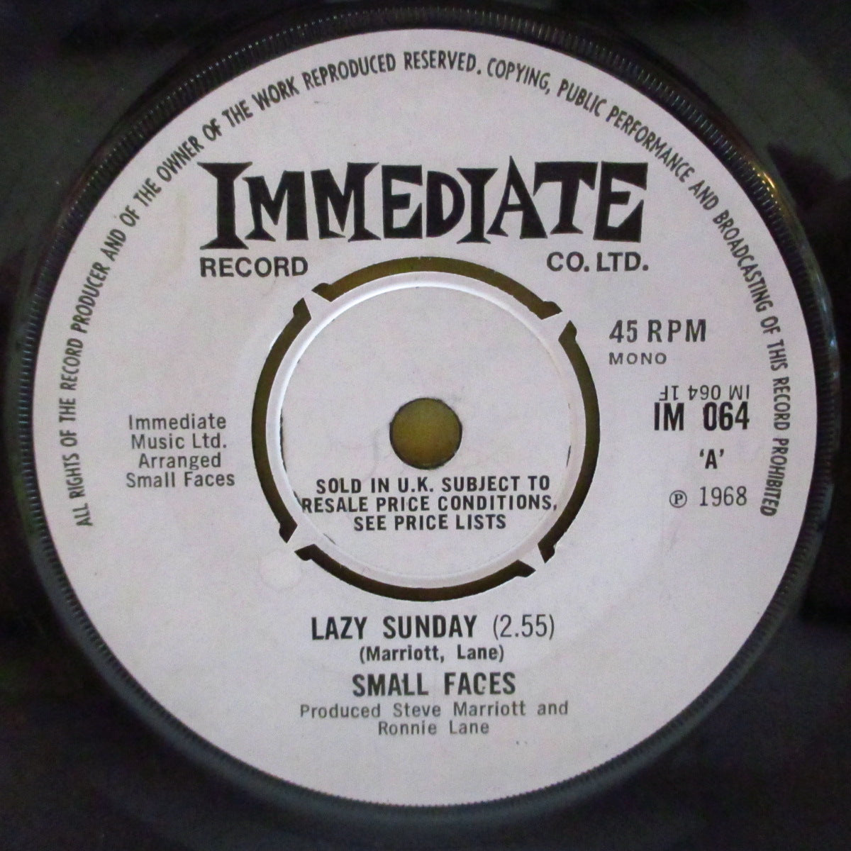 SMALL FACES (スモール・フェイセス)  - Lazy Sunday (UK '68 オリジナル「ラウンドセンター」モノラル 7インチ+カンパニースリーブ)