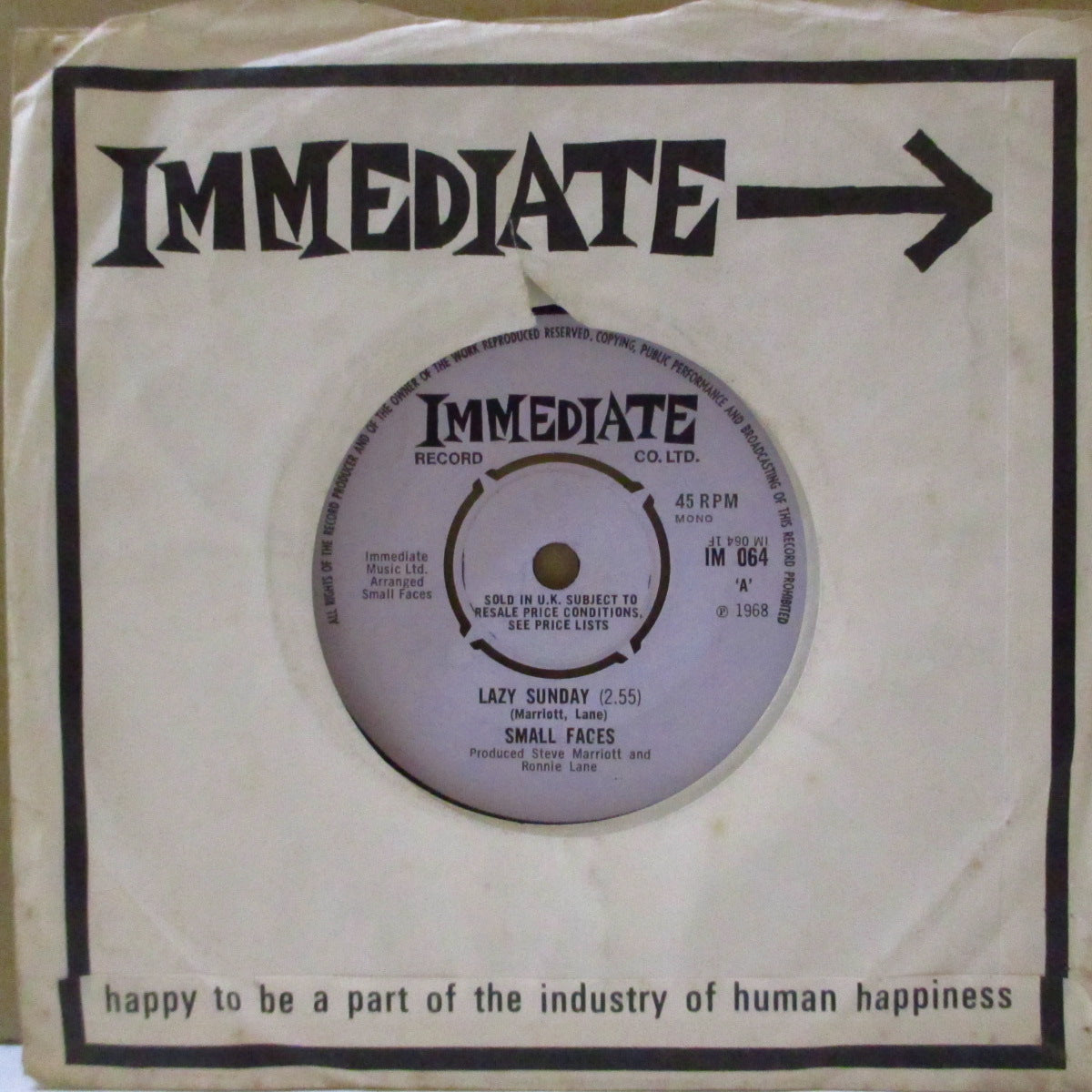 SMALL FACES (スモール・フェイセス)  - Lazy Sunday (UK '68 オリジナル「ラウンドセンター」モノラル 7インチ+カンパニースリーブ)