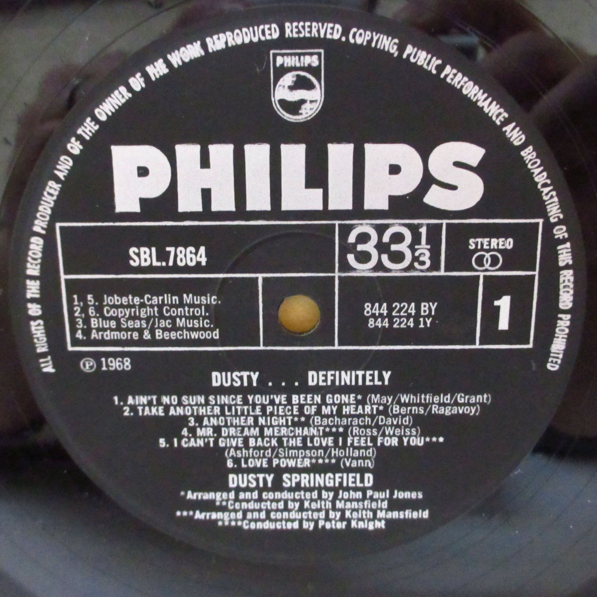 DUSTY SPRINGFIELD (ダスティ・スプリングフィールド)  - Dusty....Definitely (UK '68 オリジナル・ステレオ LP/初回 両面コーティング・ジャケ) 通算4thアルバム