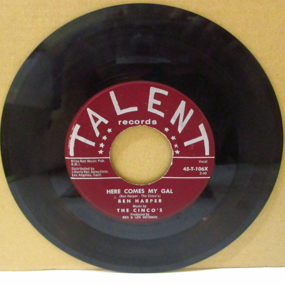 BEN HARPER & THE CINCO'S (ベン・ハーパー & ザ・シンコズ)  - Here Comes My Gal / Driveway Blues (US '60 オリジナル7インチ)デンジャー・ダウンホーム・ブルース！