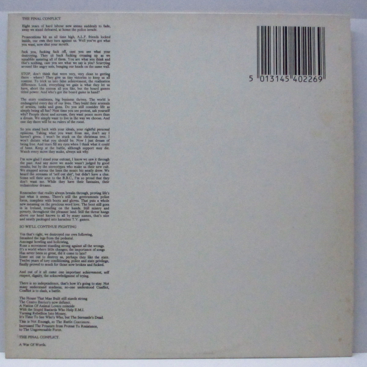 CONFLICT (コンフリクト)  - Final Conflict / The War Of Words (UK オリジナル 12") B面アルバム未収録！