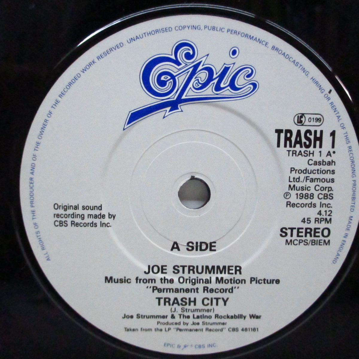 JOE STRUMMER & THE LATINO ROCKABILLYWAR (ジョー・ストラマー & ザ ・ラティーノ・ロカビリーウォー)  - Trash City (UK オリジナル 7"+光沢固紙折り返しジャケ)