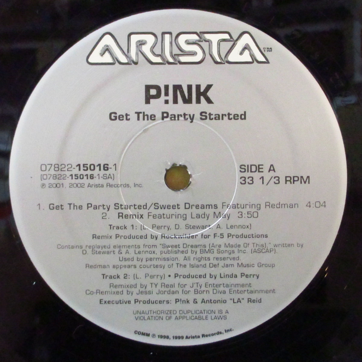 P!NK (ピンク)  - Get The Party Started - Remixes (US '01 オリジナル4バージョン収録 12インチ/レアステッカー付きダイカットジャケ)