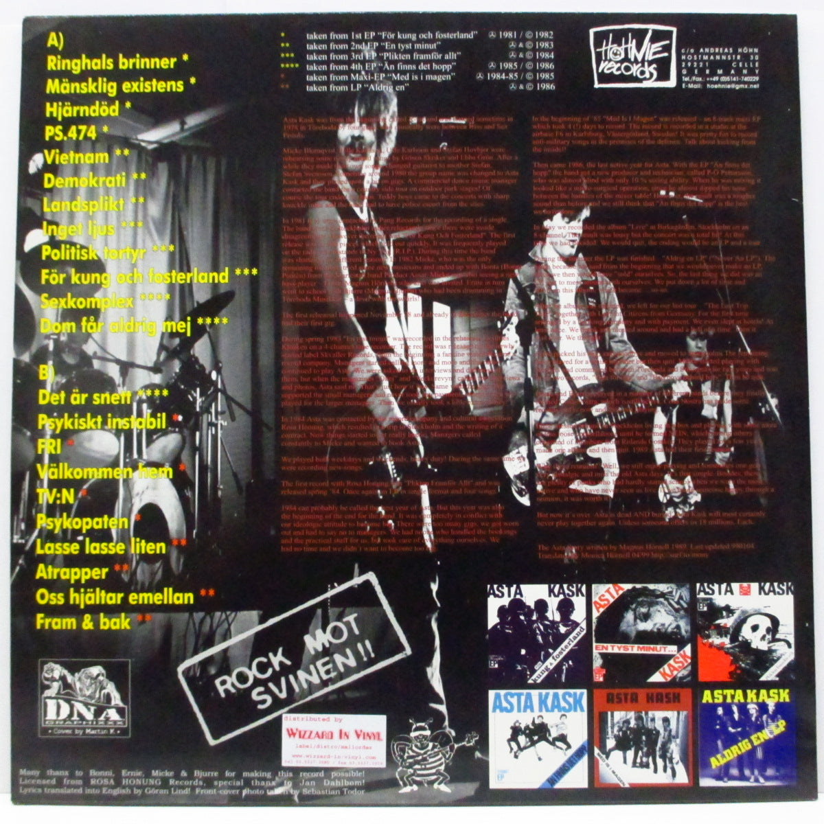 ASTA KASK (アスタ・カスク)  - Rock Mot Svinen (German オリジナル「ブラックヴァイナル」LP+インサート）22曲入りベスト！