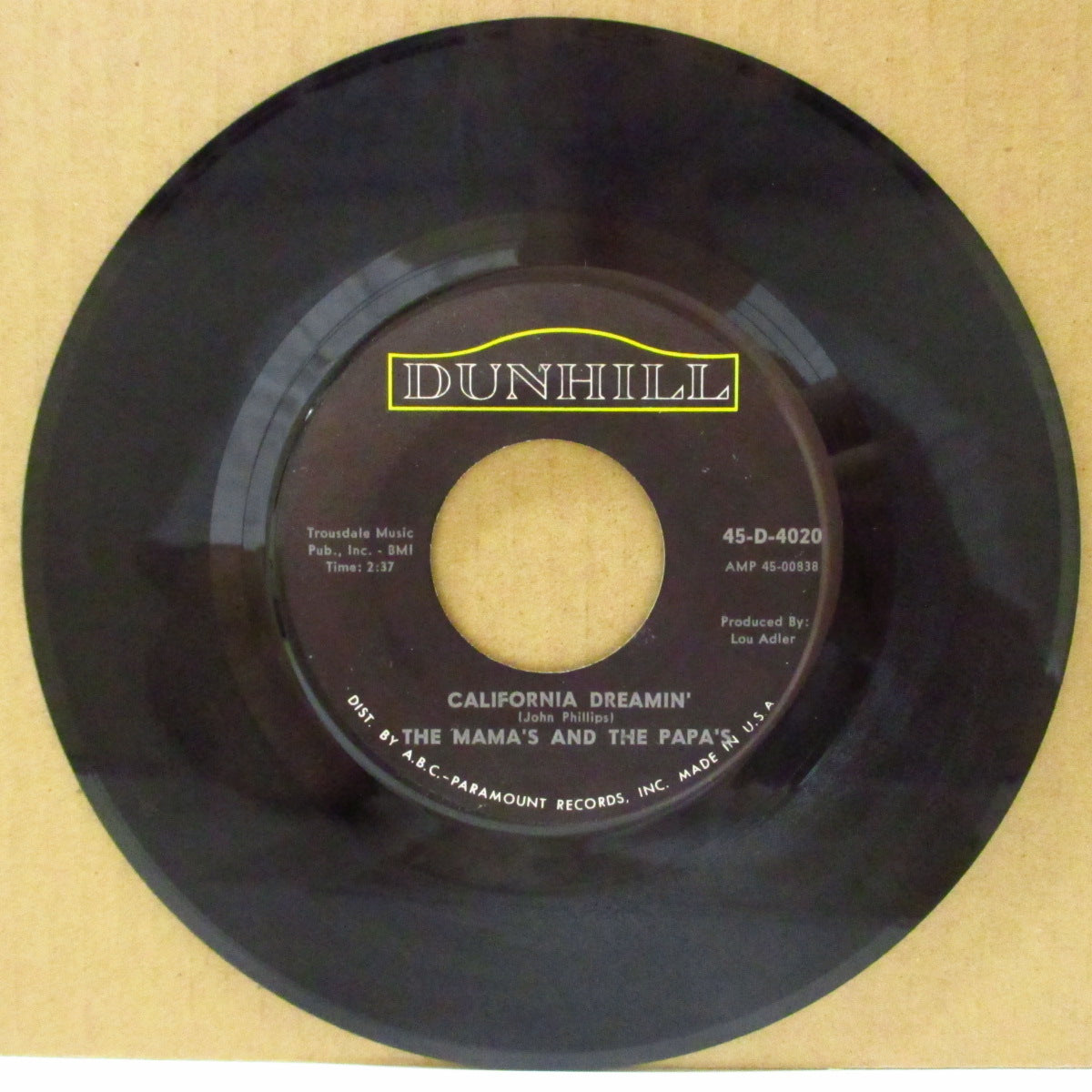 MAMAS & THE PAPAS, THE (ザ・ママス ＆ ザ・パパス)  - California Dreamin' (US '65 初回ダンヒル社オリジナル 7インチ) フラワーポップ名曲「夢のカリフォルニア」