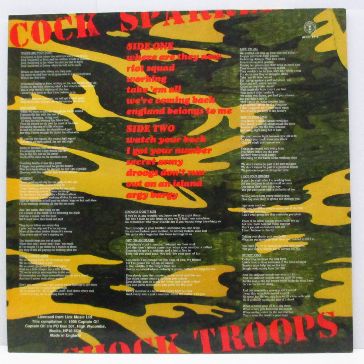 COCK SPARRER (コック・スパラー)  - Shock Troops (UK '96 限定再発「グリーンヴァイナル」LP+インサート2枚/AHOY LP 4) 