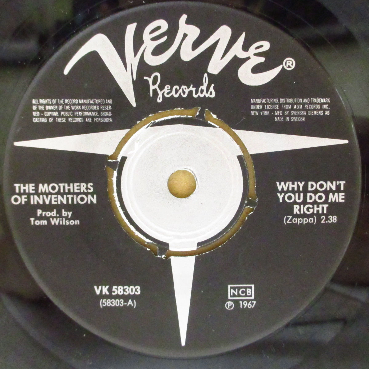 FRANK ZAPPA (MOTHERS OF INVENTION) (フランク・ザッパ / ザ・マザーズ・オブ・インヴェンション)  - Why Don't You Do Me Right (スウェーデン '67 オリジナル・ジャケ付 7インチ) サード・シングル！