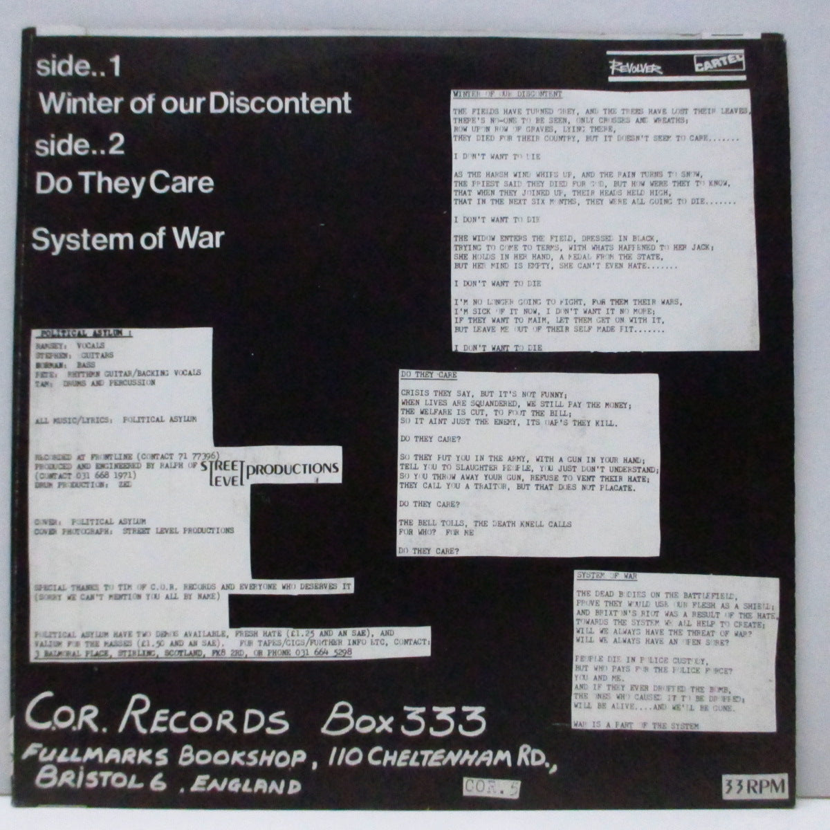 POLITICAL ASYLUM (ポリティカル・アサイラム)  - Winter (UK オリジナル 7"/光沢固紙ジャケ) '85年ファースト！