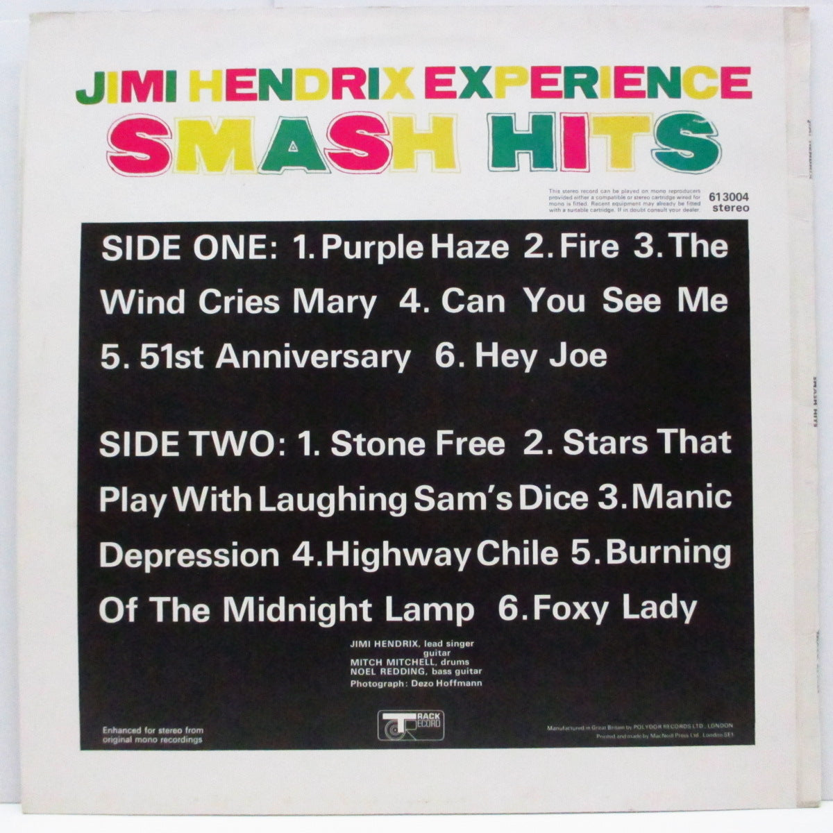 JIMI HENDRIX (ジミ・ヘンドリックス)  - Smash Hits (UK '69年末〜70's 再発「ステレオ」 LP/表面コーティングジャケ/Track 613004)