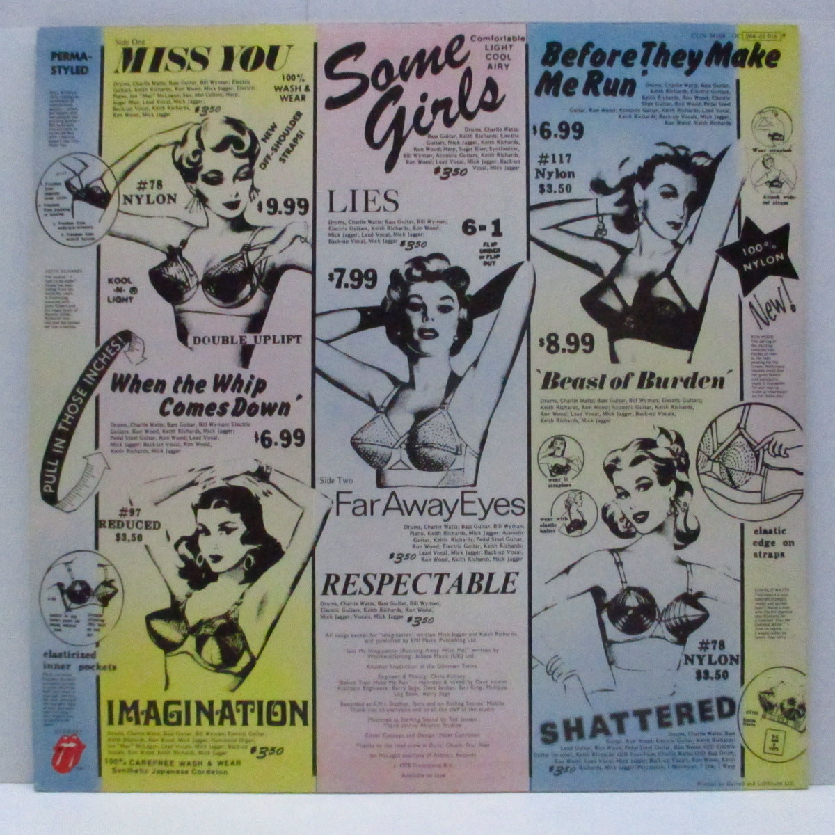 ROLLING STONES (ローリング・ストーンズ)  - Some Girls (UK オリジナル LP+無修正インナー/「青タイトル」薄ピンク/薄緑/薄黄/薄青 ダイカットジャケ)