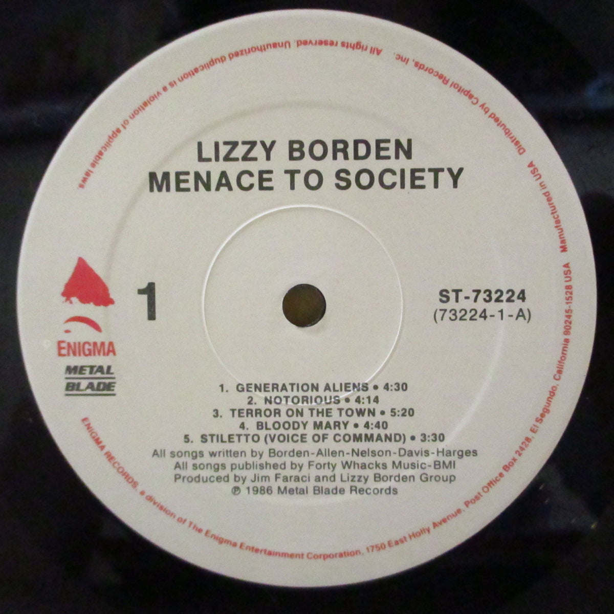 LIZZY BORDEN (リジー・ボーデン)  - Menace To Society (US オリジナル LP+ソフト紙インナー) '86年2ndアルバム