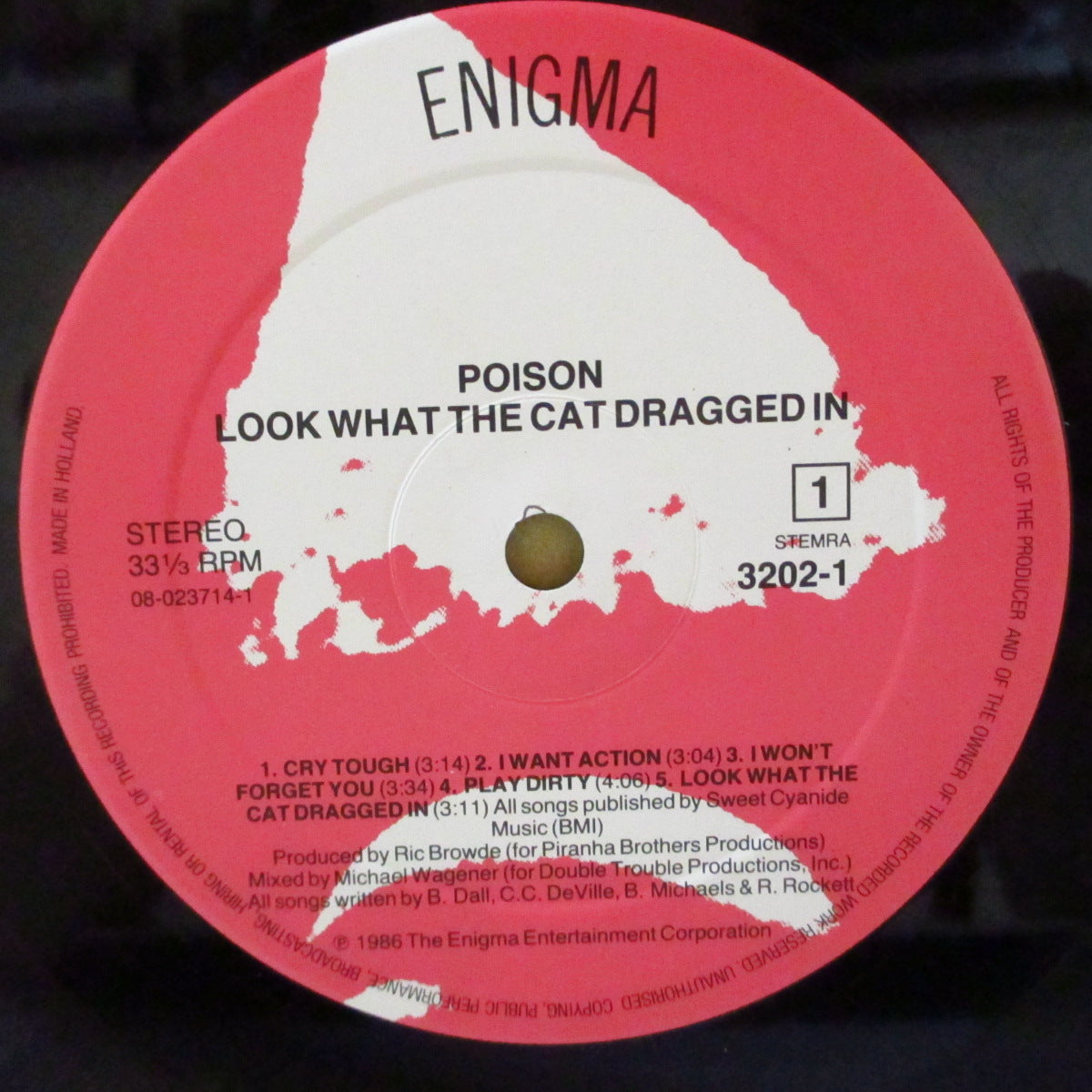 POISON (ポイズン)  - Look What The Cat Drragged In (Dutch オリジナル LP/裏面に「Enigma」表記光沢ジャケ) '86年1stアルバム