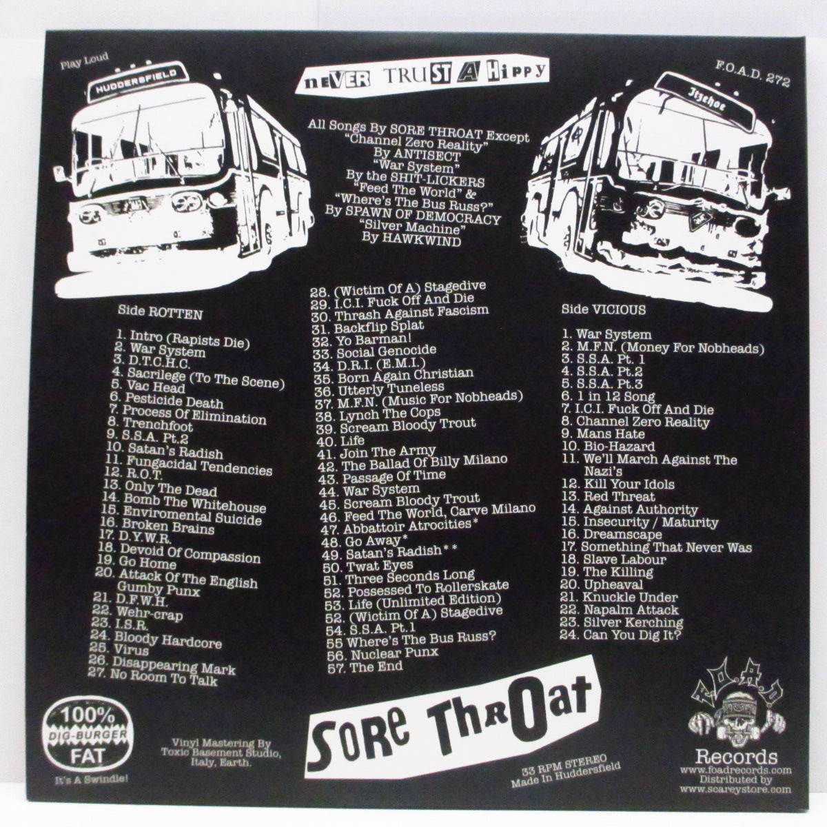 SORE THROAT (ソアー・スロウト)  - Never Mind The Napalm Here's Sore Throat (Italy '22 150枚限定再発「青盤」81曲入り LP+インサート/見開きジャケ) Die Hard Edition !