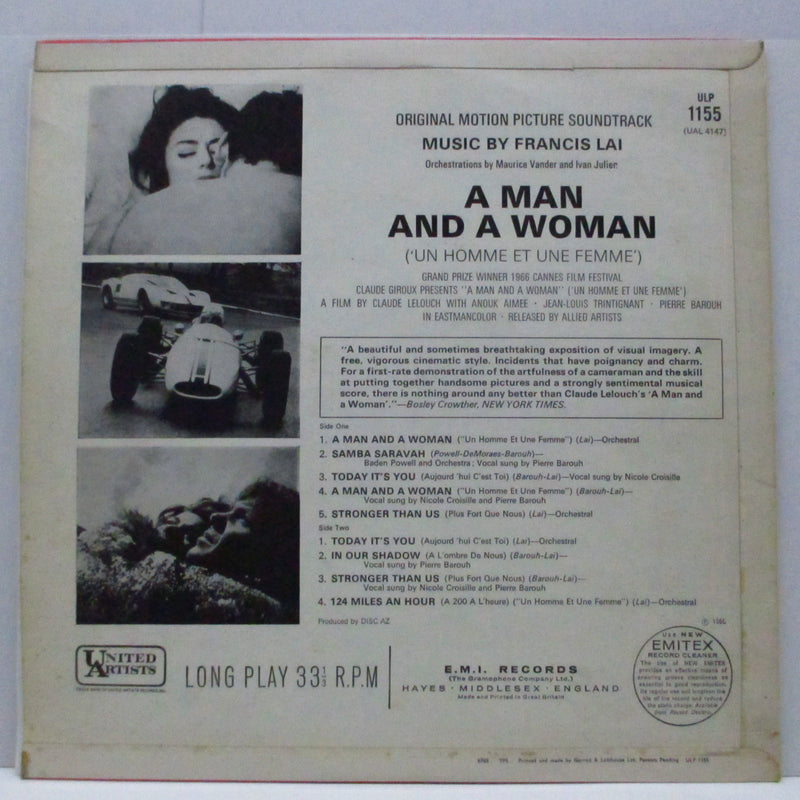 O.S.T. (Francis Lai) (フランシス・レイ『男と女』サウンドトラック)  - A Man And A Woman (UK 初回「銀・黒ラベ」オリジナル「モノラル」LP/表面コーティング折り返しジャケ)