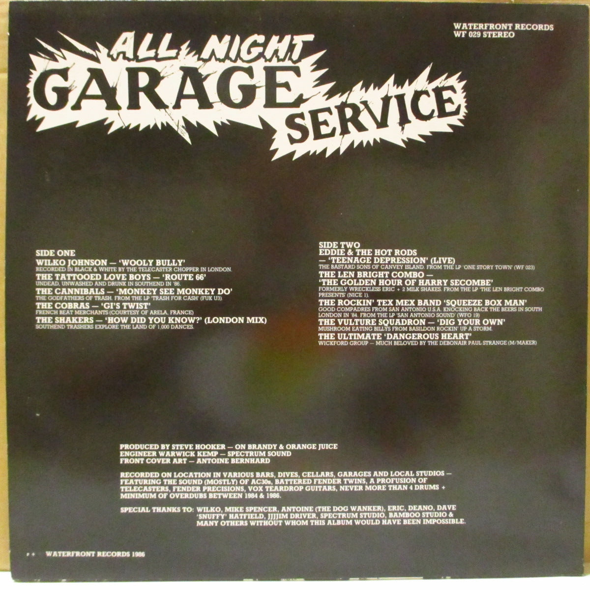 V.A. ('80s UK・パブロック〜ガレージ・コンピ)  - All Night Garage Service (UK オリジナル LP) '86年コンピレーション