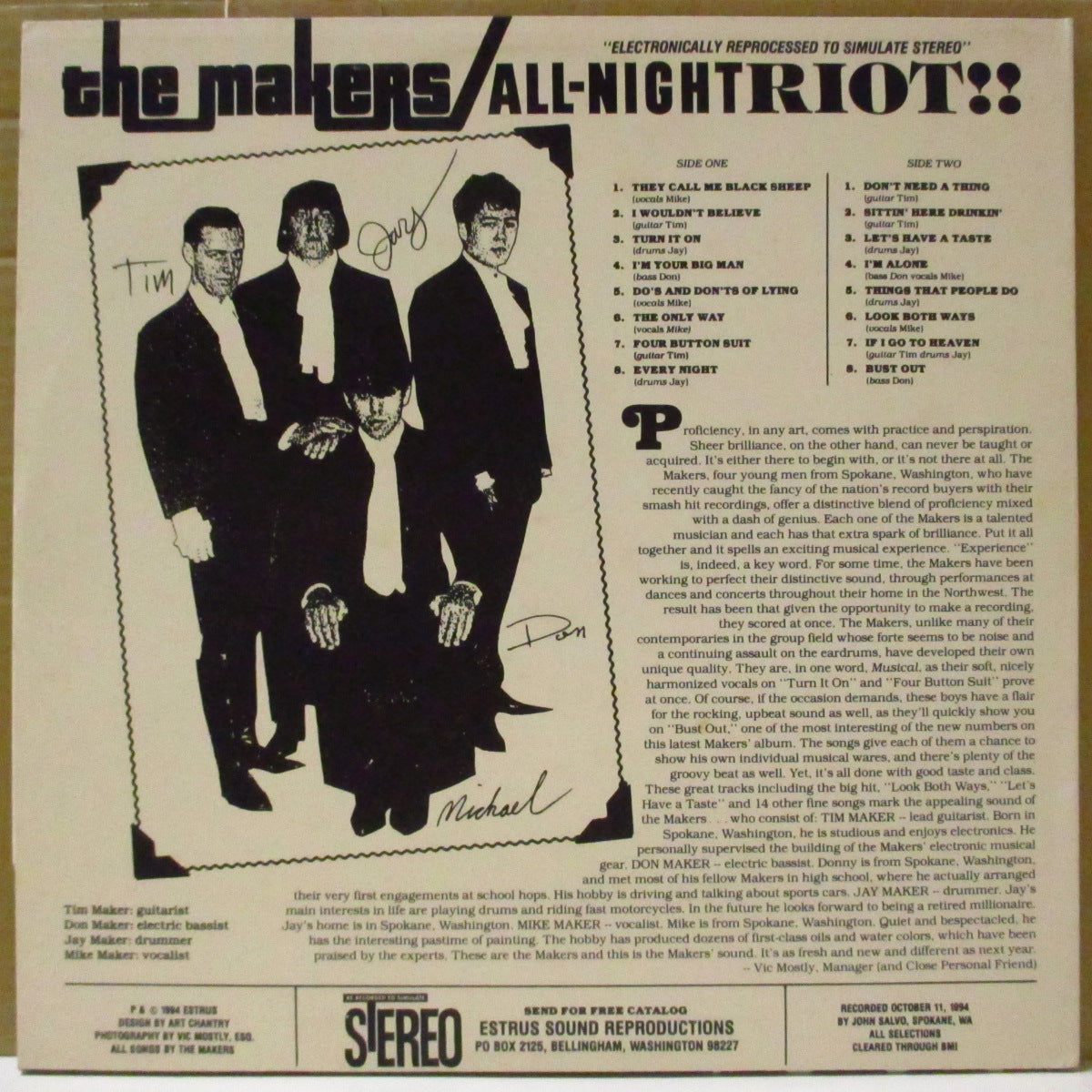 MAKERS, THE (ザ・メイカーズ)  - All-Night Riot!! (US オリジナル「黒盤」LP) '95年4thアルバム