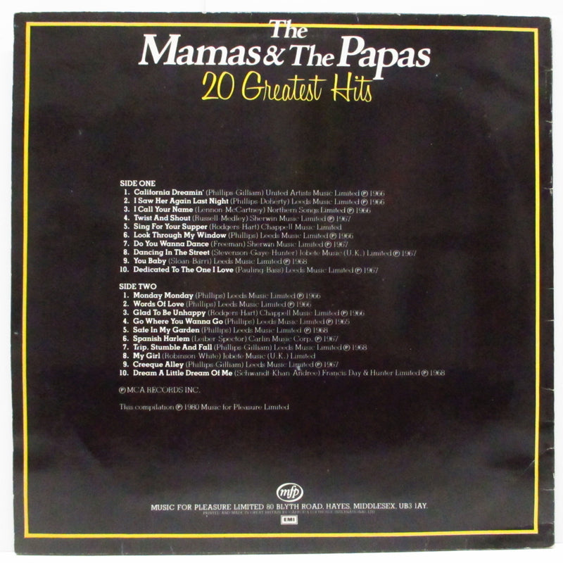 MAMAS & PAPAS (ママス & パパス)  - 20 Greatest Hits (UK オリジナル・ステレオ LP)