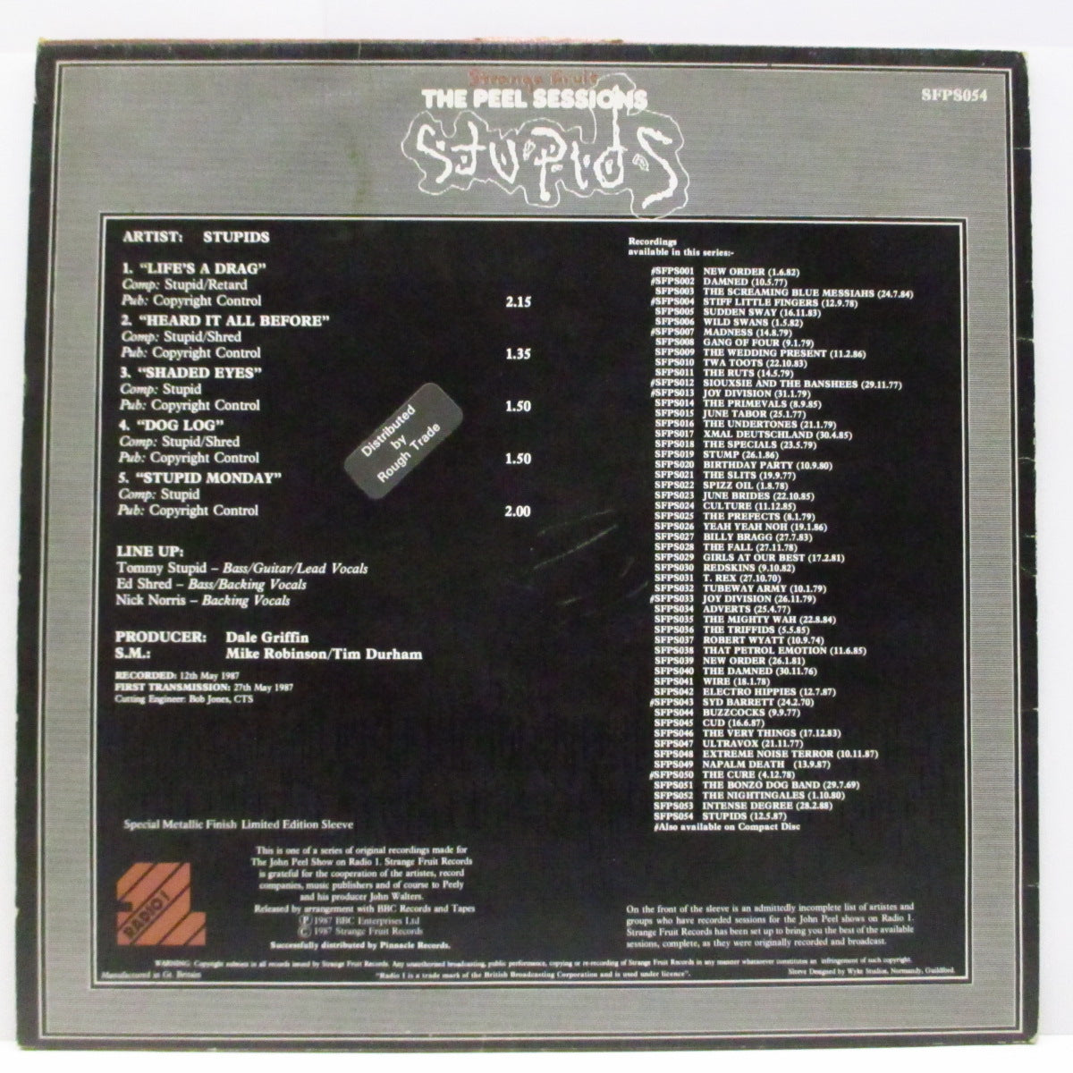 STUPIDS (ストゥーピッズ)  - The Peel Sessions (UK 限定 「グレイ＆ホワイト」ラベ 5 曲入り 12"/メタリックジャケ）インサート無し！