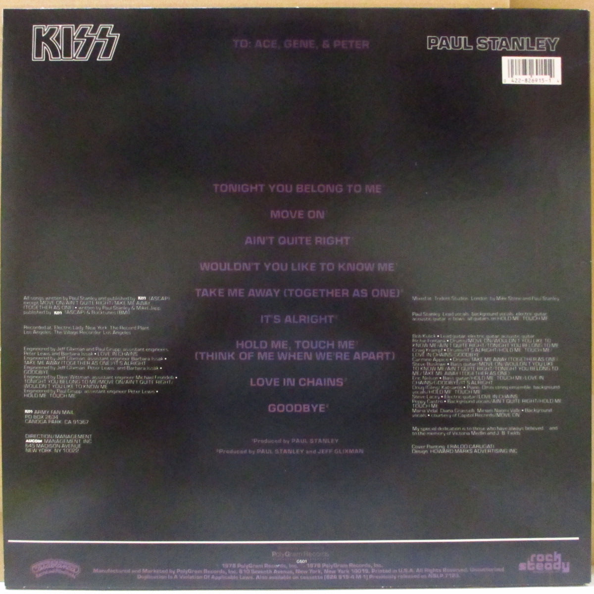 KISS (キッス) - Kiss：Paul Stanley (US '85 再発 LP) '78年ポール