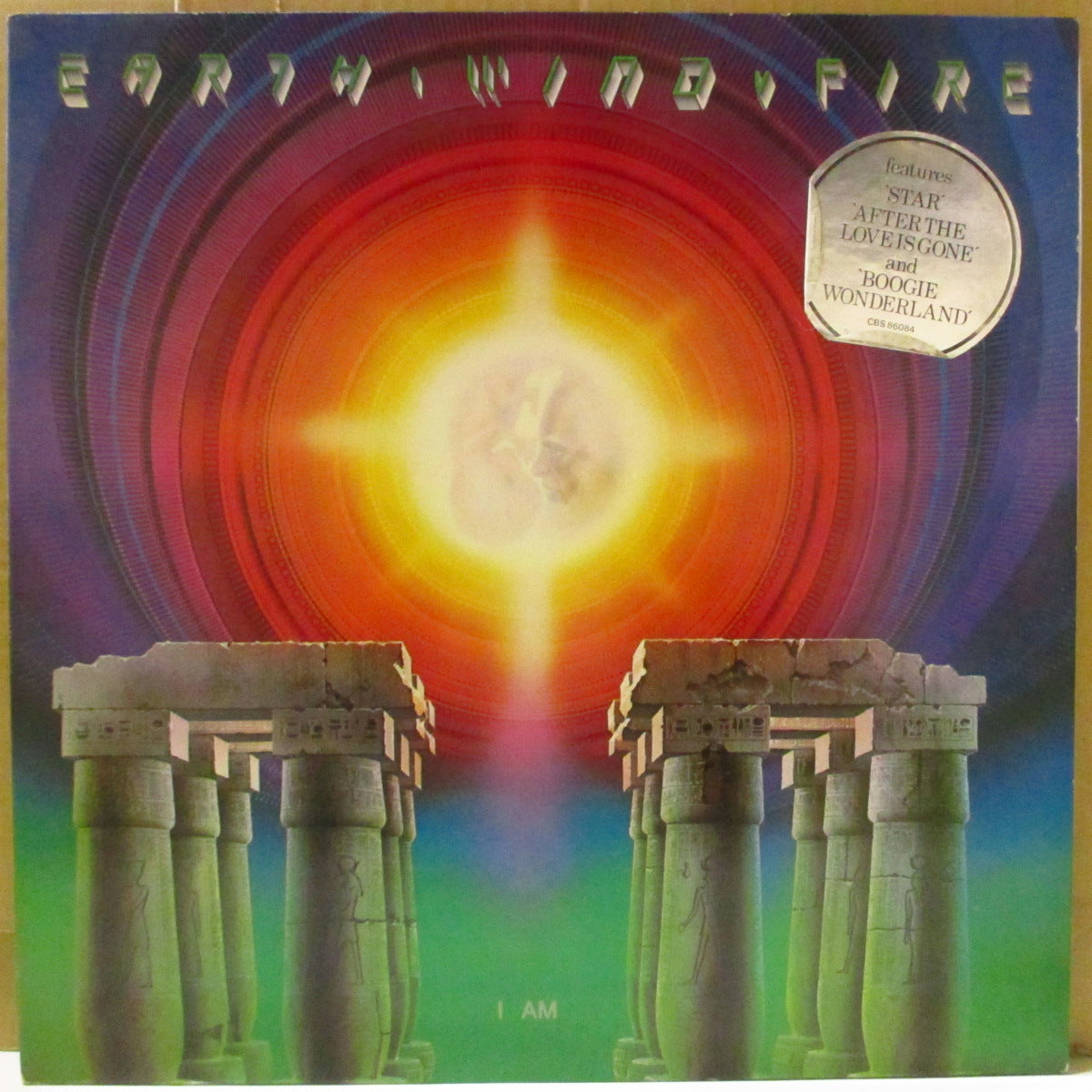 EARTH, WIND & FIRE (アース・ウィンド・アンド・ファイアー)  - I Am (UK '79 オリジナル・ステレオ LP+インナー/宣伝円形ステッカー付き見開きジャケ)名曲「ブギ・ワンダーランド」他9作目アルバム！