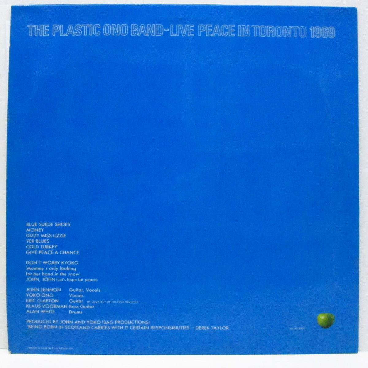 JOHN LENNON (PLASTIC ONO BAND) (ジョン・レノン / プラスチック・オノ・バンド)  - Live Peace In Toronto 1969 (UK 70's 再発「薄アップルラベ」LP/両面コーティングジャケ) カレンダー無