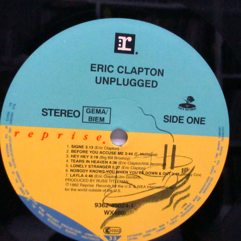ERIC CLAPTON (エリック・クラプトン)  - Unplugged (EU オリジナル LP+ソフト紙黒インナー/ステッカー付見開ジャケ)