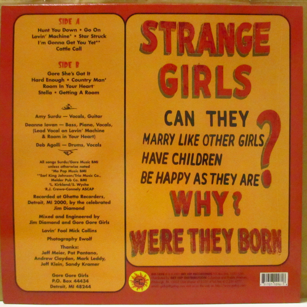 GORE GORE GIRLS (ゴア・ゴア・ガールズ)  - Strange Girls (US 限定「白盤」 LP+ソフト紙インナー) '01年1stアルバム