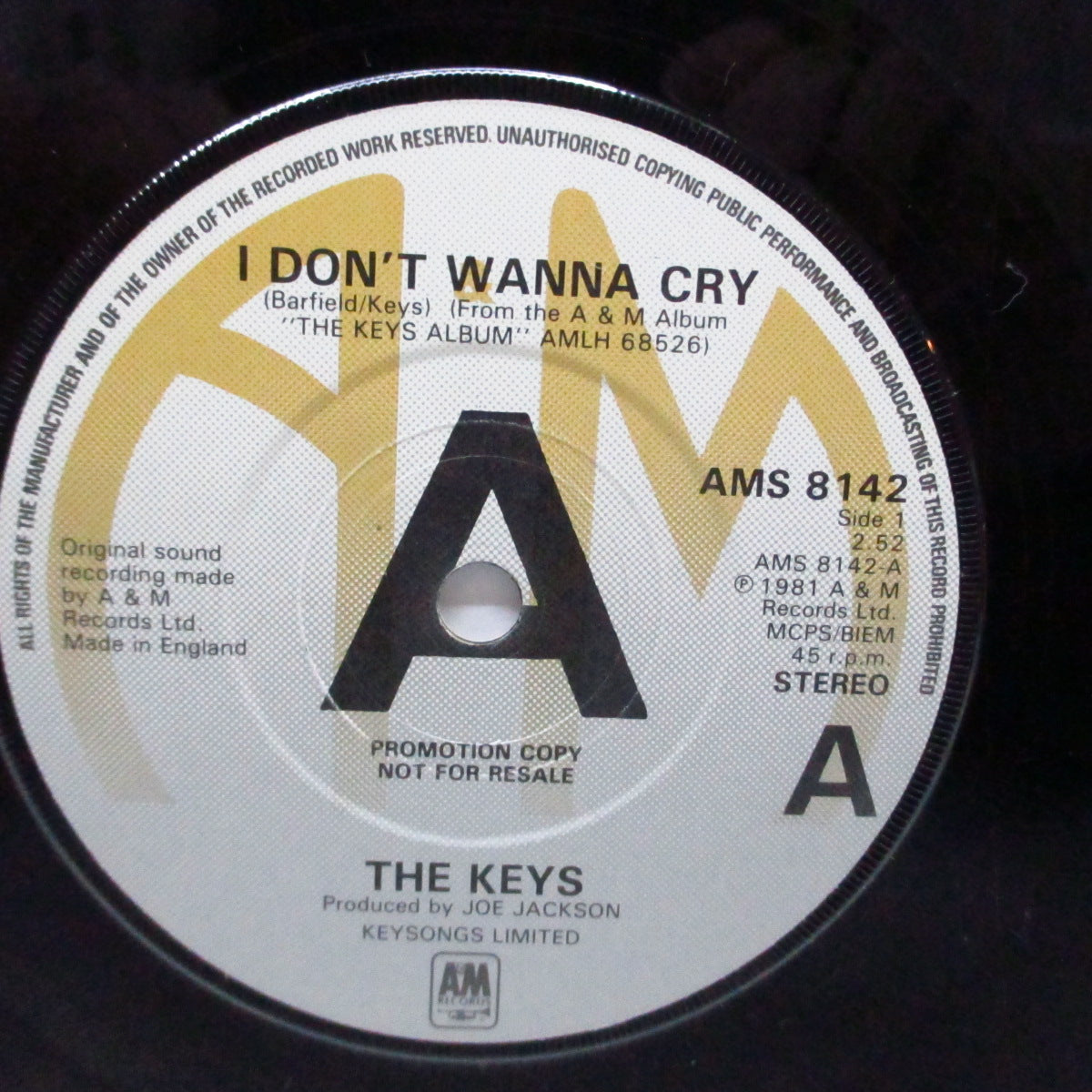 KEYS, THE (ザ ・キイズ)  - I Don't Wanna Cry (UK プロモ 7"+固紙光沢ジャケ)