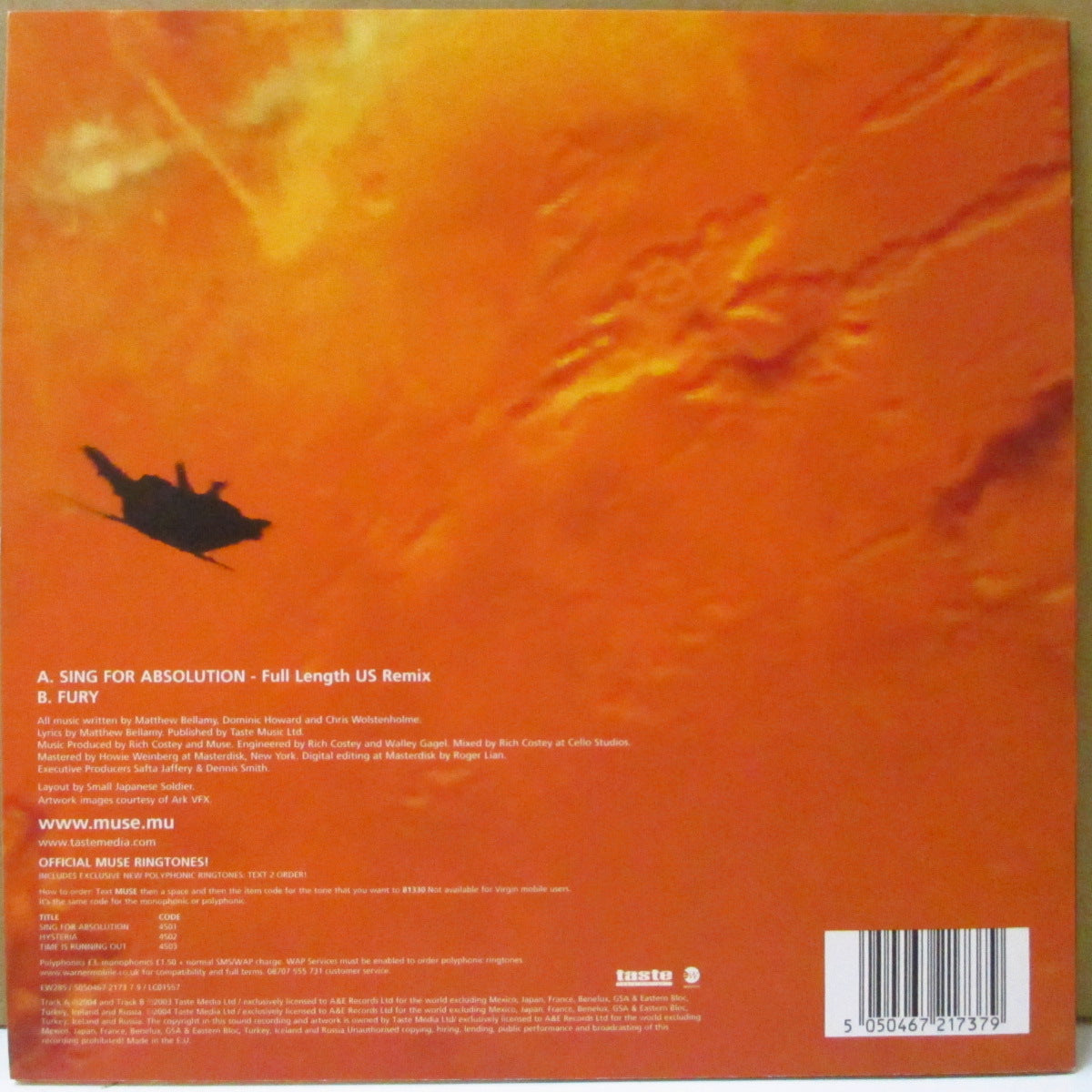 MUSE (ミューズ)  - Sing For Absolution (UK '04 限定「クリアヴァイナル」 7インチ+レアステッカー付き光沢固紙ジャケ)