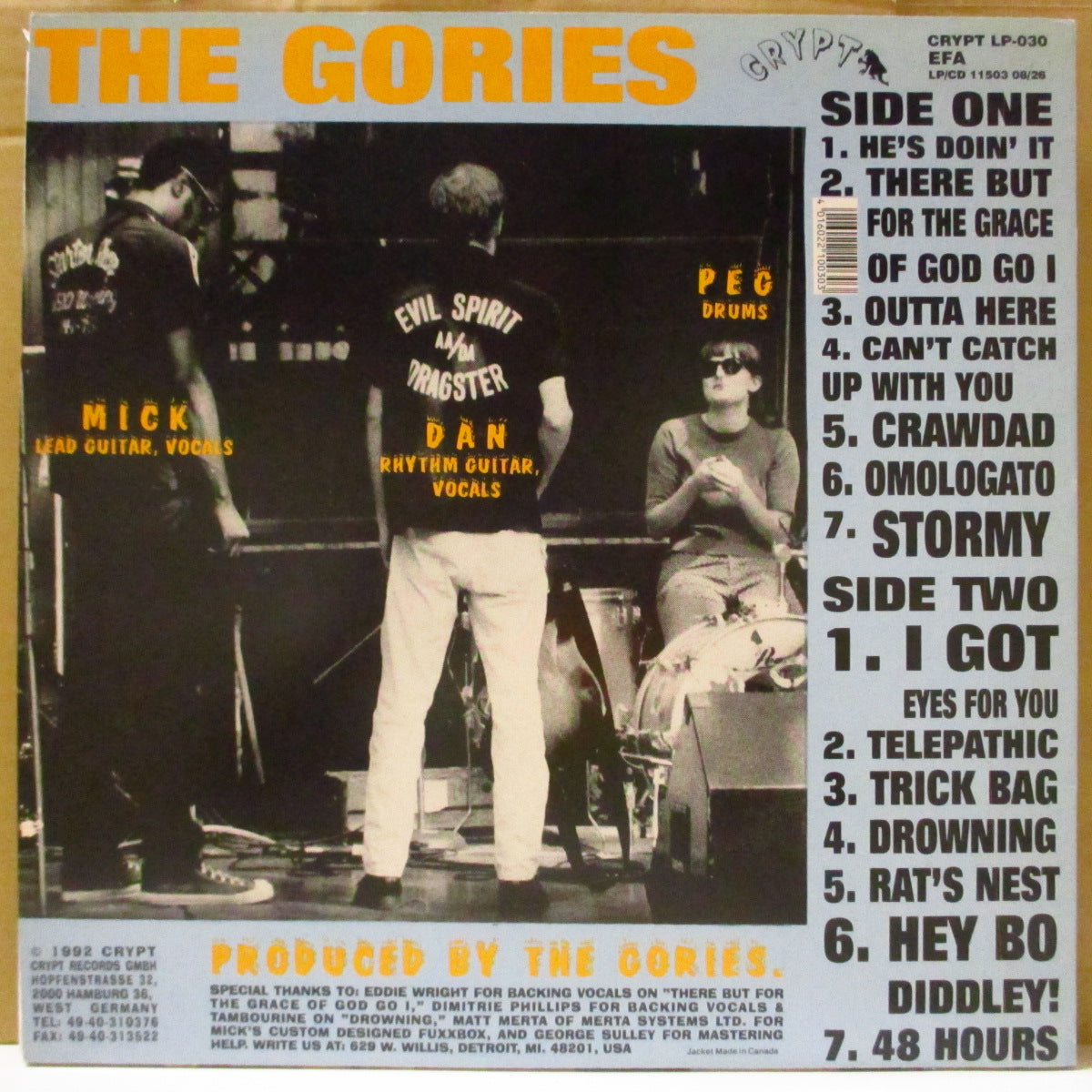 GORIES, THE (ゴリーズ)  - Outta Here (German '92 2ndプレス「作曲クレジット無しラベ」 LP/バーコードあり光沢ジャケ) '92年3rdアルバム