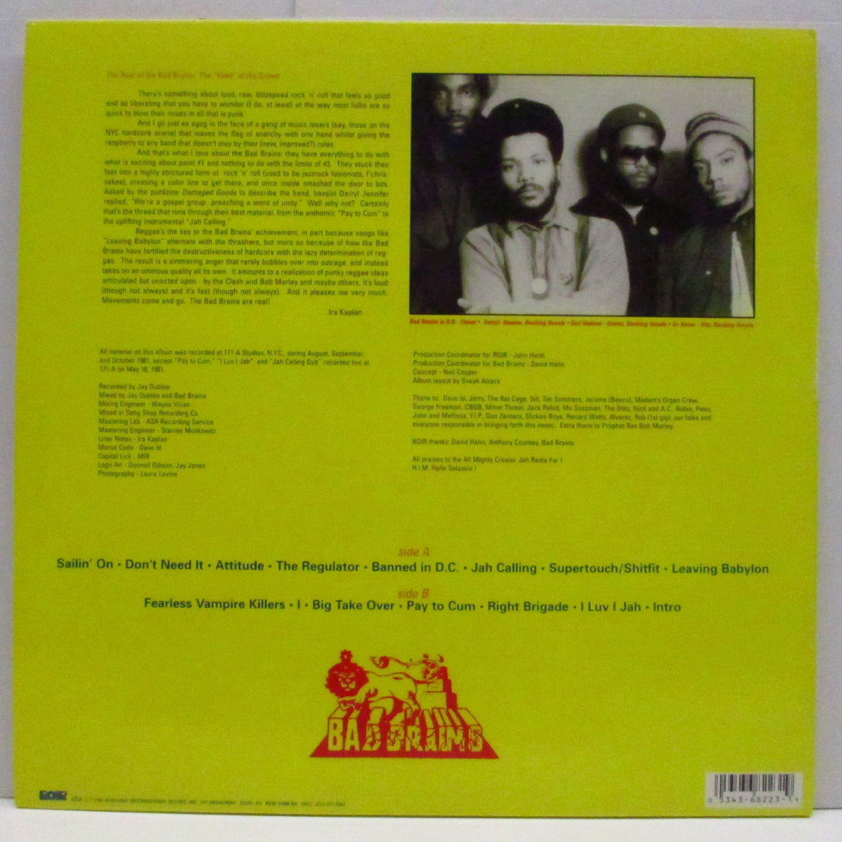 BAD BRAINS (バッド・ブレインズ) - S.T. [1st] (US 00's 再発「黒盤