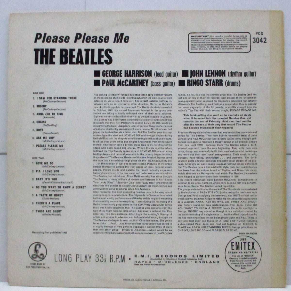 BEATLES (ビートルズ)  - Please Please Me (UK '73 再発「フレンチプレス」ステレオ LP/表面コーティングジャケ）