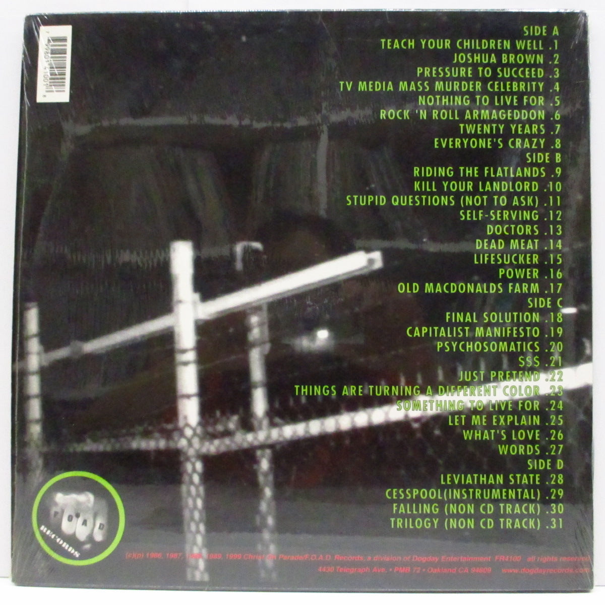 CHRIST ON PARADE (クライスト・オン・パレード)  - Insanity Is A Sane Reaction (US '99 限定「グリーンヴァイナル」2xLP+インサート) 中〜後期コンピ !