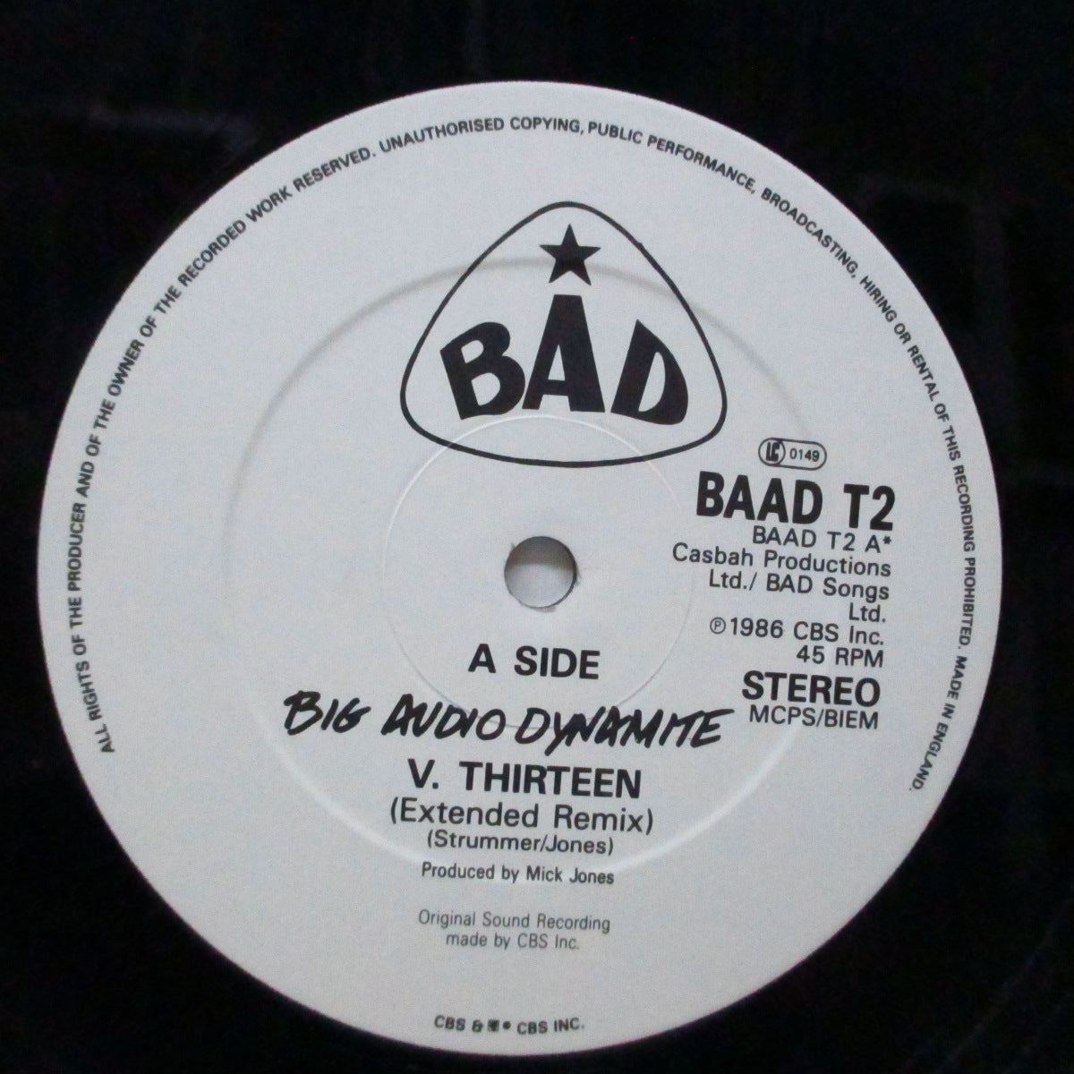 BIG AUDIO DYNAMITE  (ビッグ・オーディオ・ダイナマイト)  - V. Thirteen : Extended Remix +2 (UK オリジナル 12"+レア初回限定「BAD V13 ステンシル」)