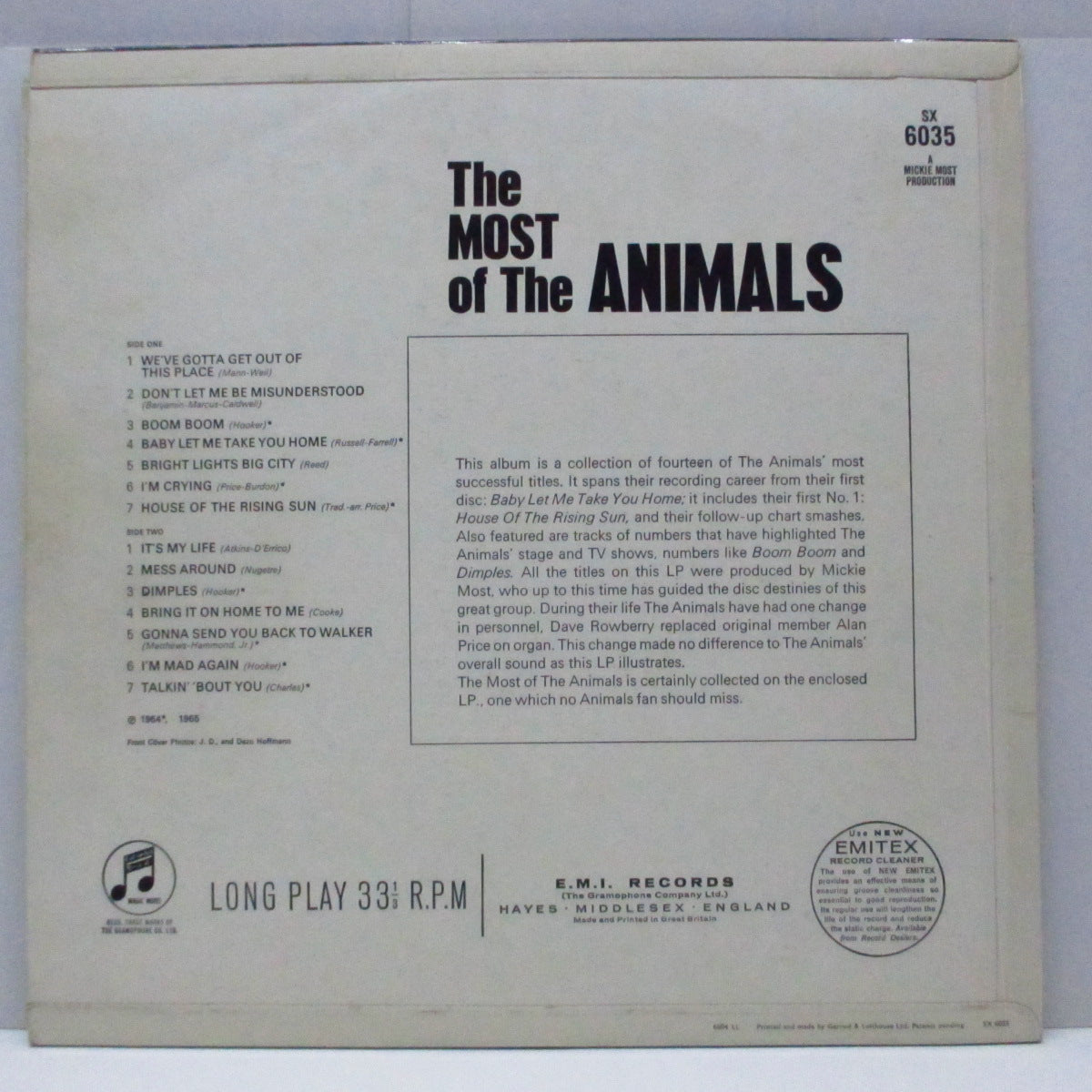 ANIMALS (アニマルズ)  - The Most Of The Animals (UK 初回オリジナル青/黒ラベ「モノラル」LP/表面コーティング3面折り返ジャケ) '64〜'65年コンピ！