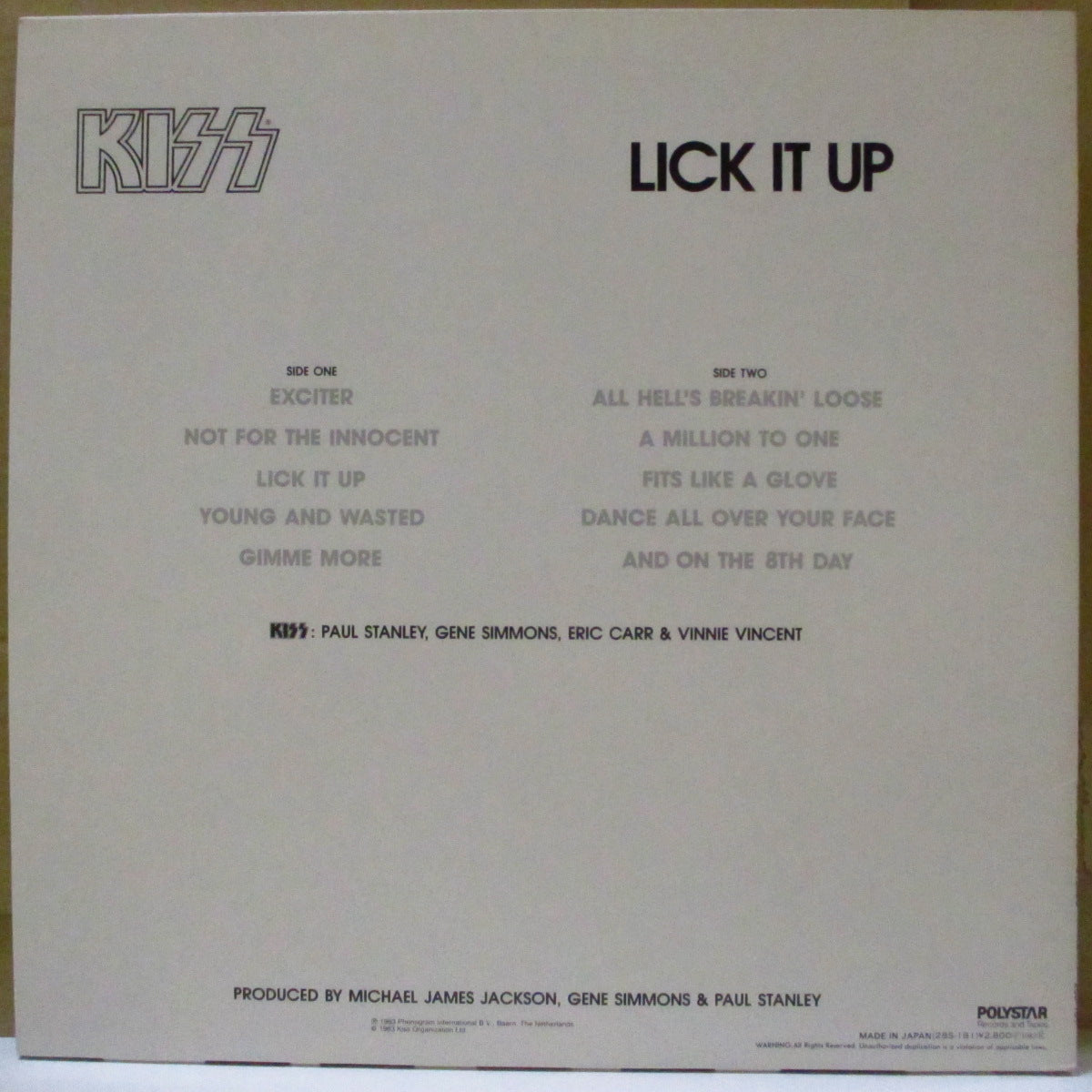 KISS (キッス)  - 地獄の回想キッス - Lick It Up (Japan オリジナル LP+「初回応募特典記載」帯型見開きインサート) '83年11thアルバム
