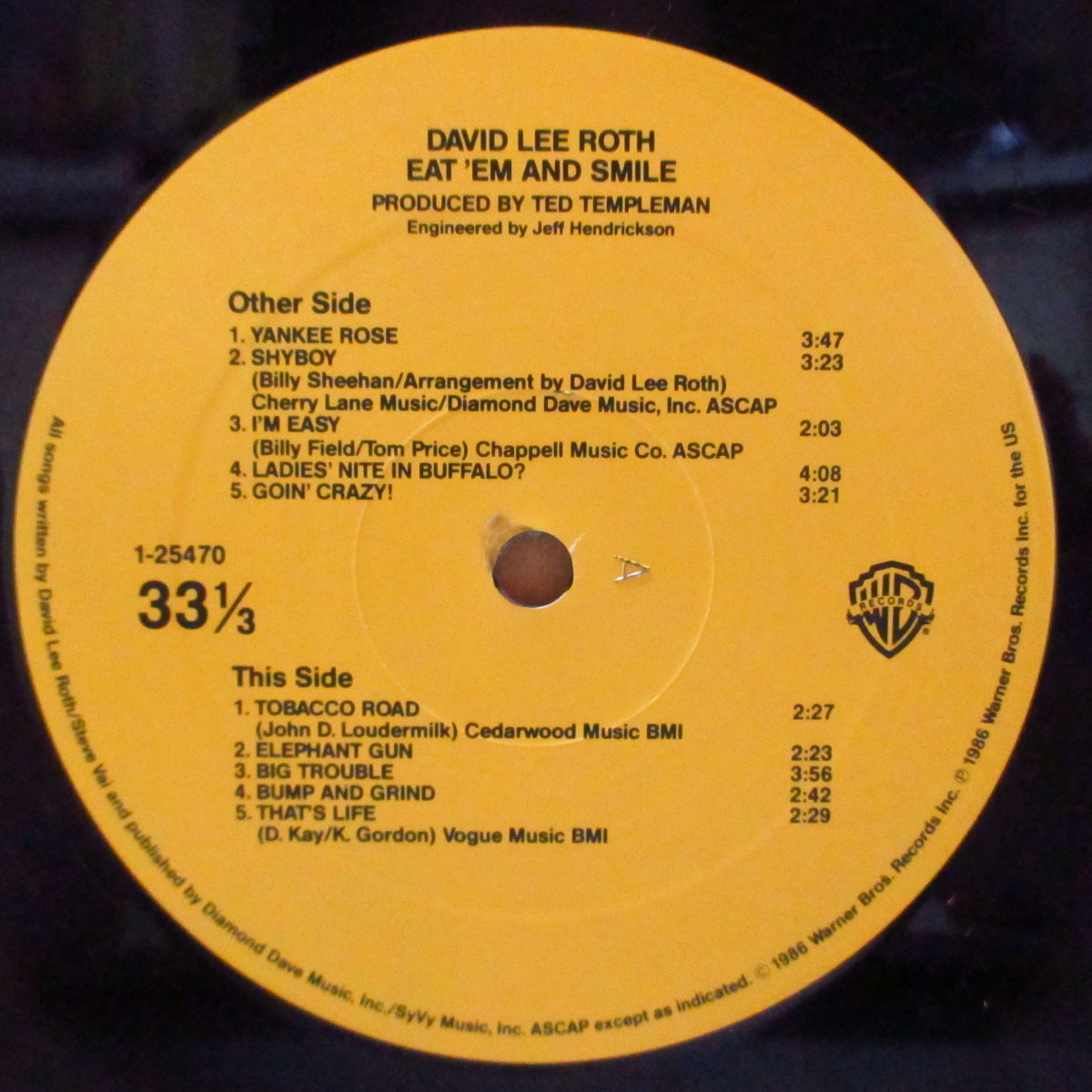 DAVID LEE ROTH (デイヴィッド・リー・ロス)  - Eat 'Em And Smile (US オリジナル LP+ソフト紙インナー/バーコードあり光沢ジャケ) '86年1stソロアルバム