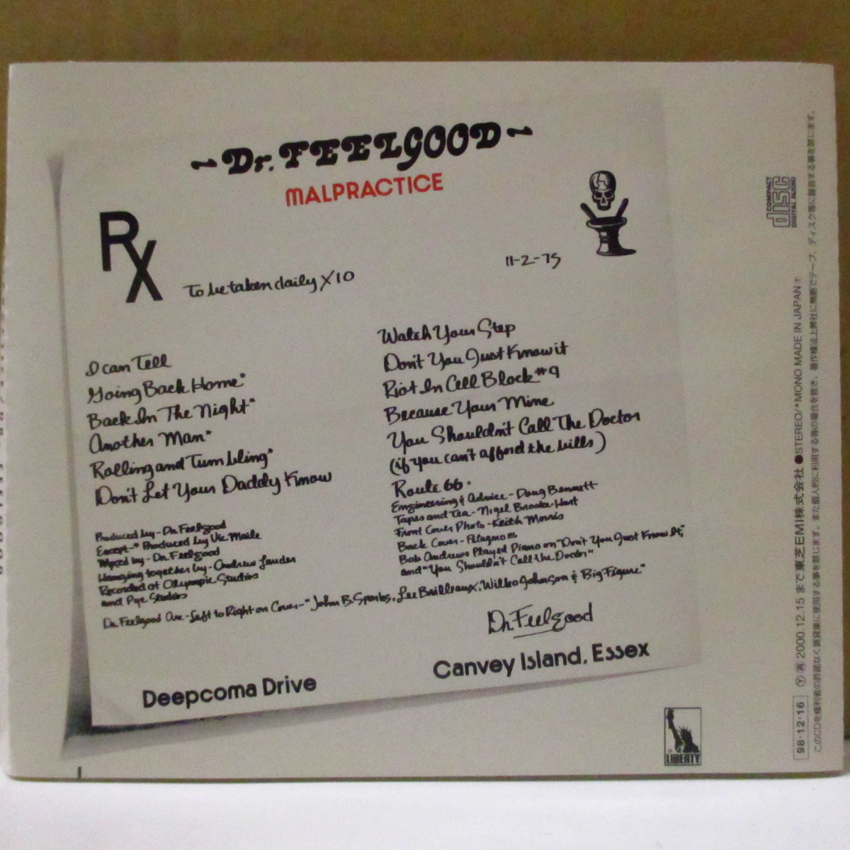 DR.FEELGOOD (ドクター・フィールグッド)  - 不正療法 - Malpractice (Japan '98 再発 CD+帯) '75年2ndアルバム