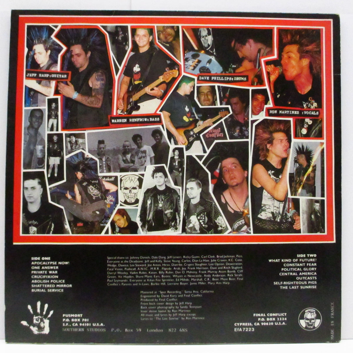 FINAL CONFLICT (ファイナル・コンフリクト)  - Ashes To Ashes (US '87 オリジナル LP+ブックレット/#「EfA7223」ジャケ）インナー欠！