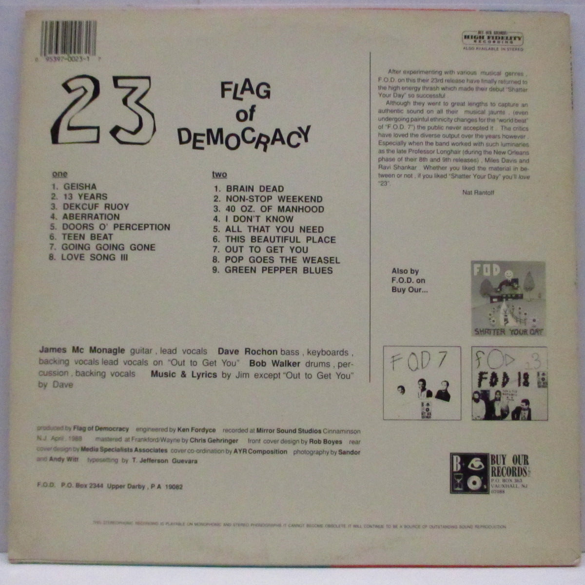 F.O.D. (FLAG OF DEMOCRACY) (フラッグ・オブ・デモクラシー)  - 23 (US '88 プロモクレジット「白黒ラベ」LP+プレスキット）'88年セカンド！