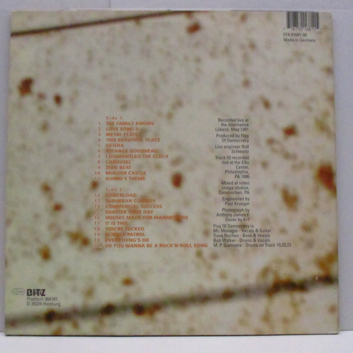 F.O.D. (FLAG OF DEMOCRACY) (フラッグ・オブ・デモクラシー)  - Schneller! (German '93 オリジナル LP+インナー）'91年ライブ！
