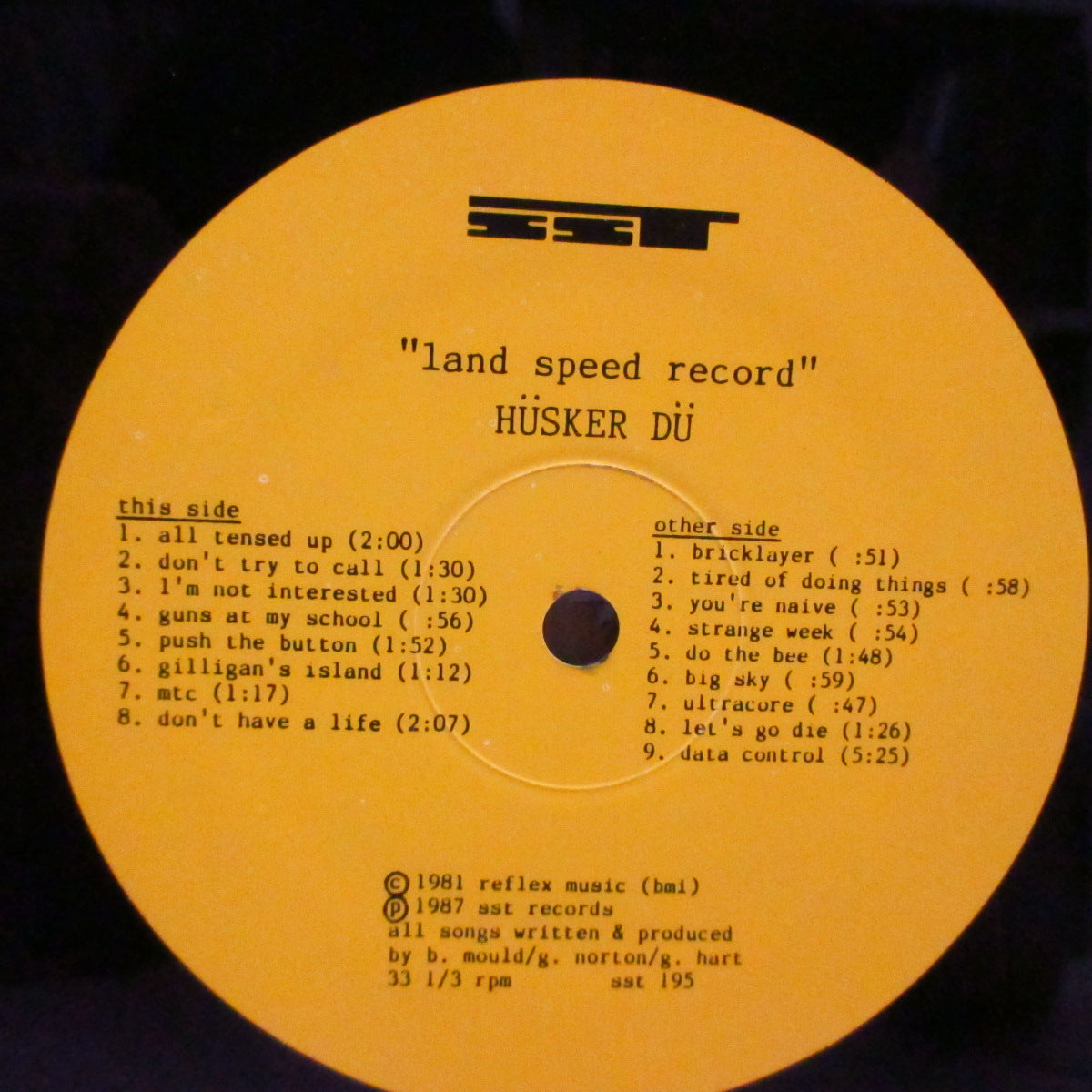 HUSKER DU (ハスカー・ドゥ)  - Land Speed Records (US '90 再発「黄 / 黒ラベ」黒盤 LP/SST 195) '82年ファースト！
