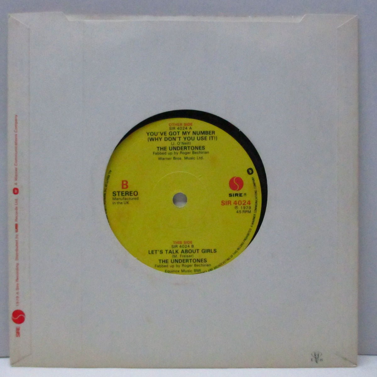 UNDERTONES, THE (アンダートーンズ)  - You've Got My Number (UK オリジナル「ピクチャーラベ」7"/光沢固紙「裏面ダイカット」折り返ジャケ) 両面アルバム」未収録！